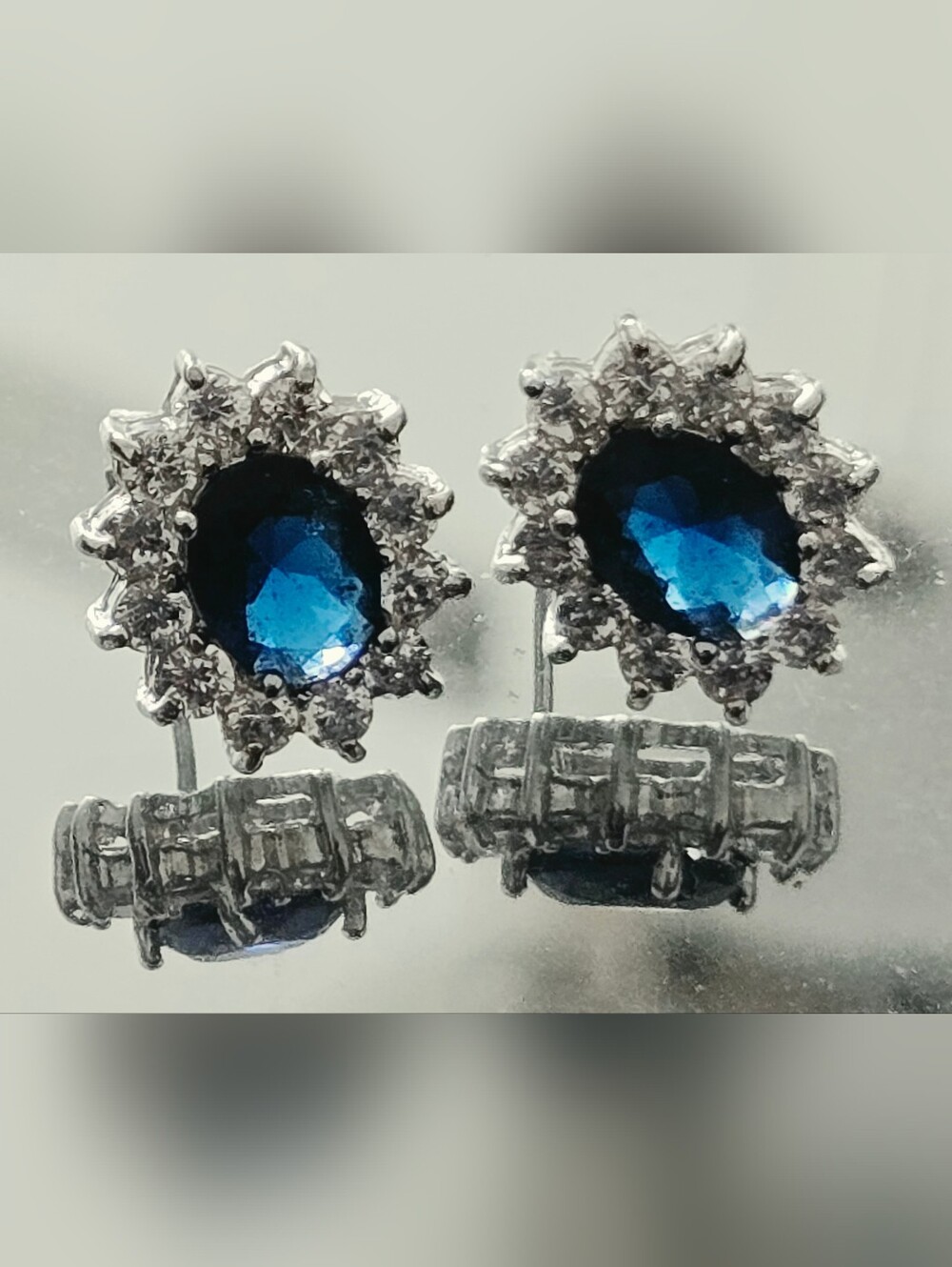 Blue Sapphire Color Halo Rhinestone Stud Earrings - Brand Unknown